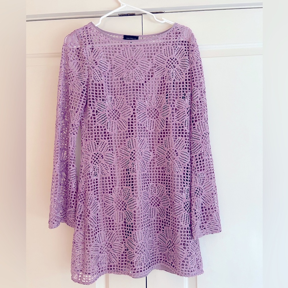 Crochet mini dress with slip - purple - Majorelle